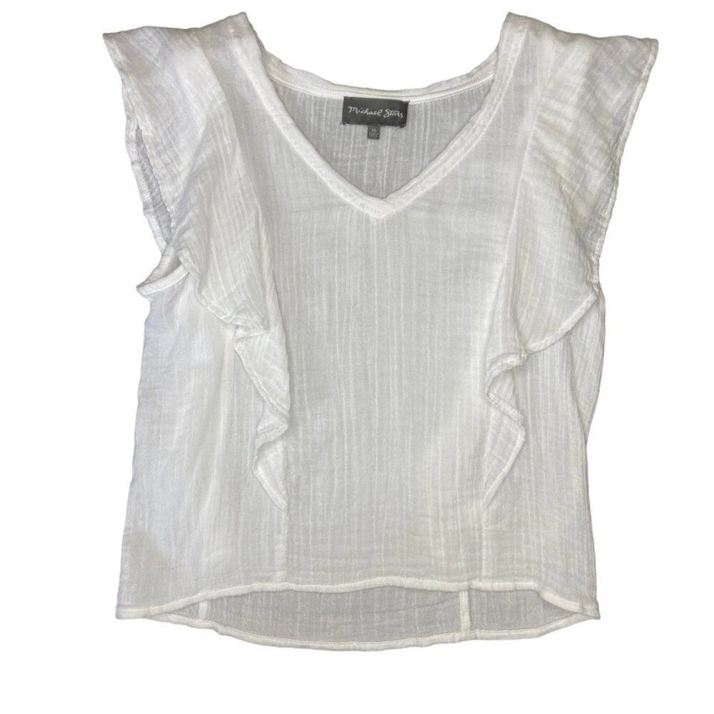 ✨ MICHAEL STARS ✨ Double Gauze Flutter Cotton Top - [Medium, White]